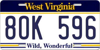 WV license plate 8OK596