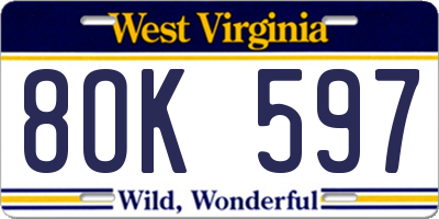 WV license plate 8OK597