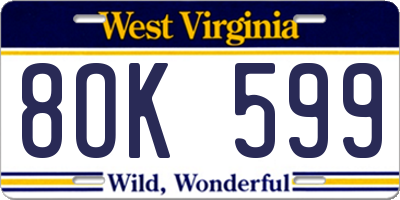 WV license plate 8OK599
