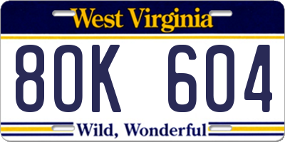WV license plate 8OK604