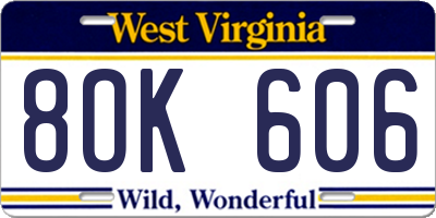 WV license plate 8OK606