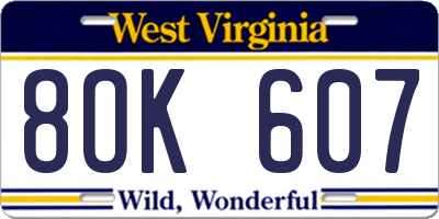 WV license plate 8OK607