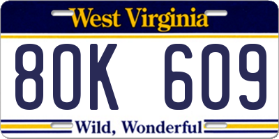 WV license plate 8OK609