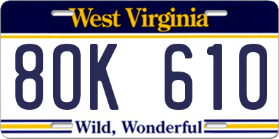 WV license plate 8OK610
