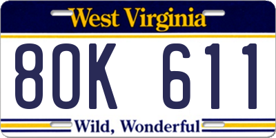 WV license plate 8OK611