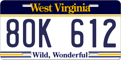WV license plate 8OK612
