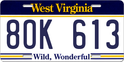 WV license plate 8OK613