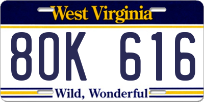 WV license plate 8OK616