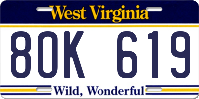 WV license plate 8OK619