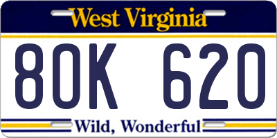 WV license plate 8OK620