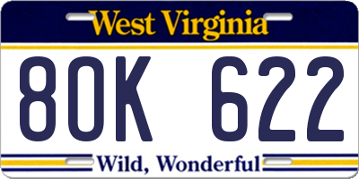 WV license plate 8OK622