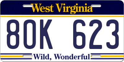 WV license plate 8OK623