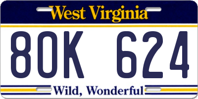 WV license plate 8OK624