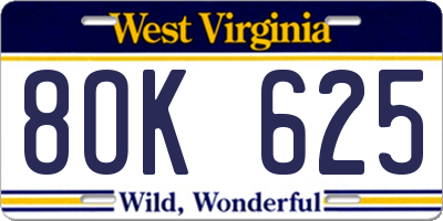 WV license plate 8OK625