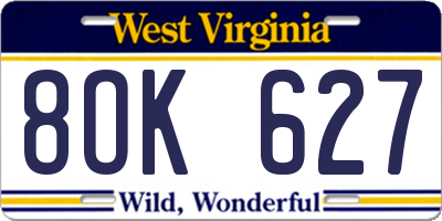 WV license plate 8OK627