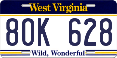 WV license plate 8OK628