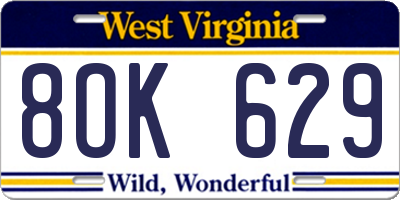 WV license plate 8OK629