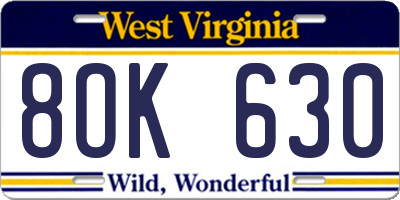 WV license plate 8OK630