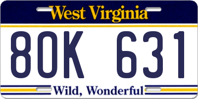 WV license plate 8OK631