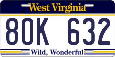 WV license plate 8OK632
