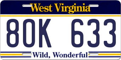 WV license plate 8OK633