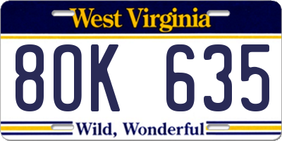 WV license plate 8OK635