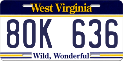 WV license plate 8OK636