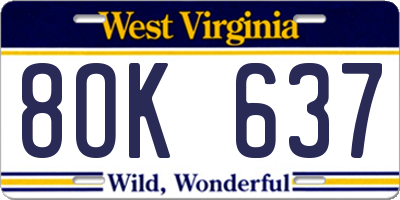 WV license plate 8OK637