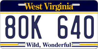 WV license plate 8OK640