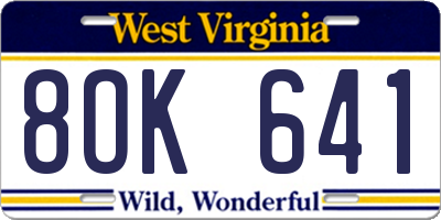WV license plate 8OK641