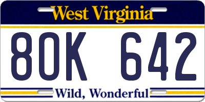 WV license plate 8OK642