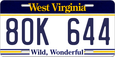 WV license plate 8OK644