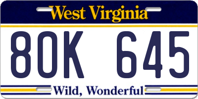 WV license plate 8OK645