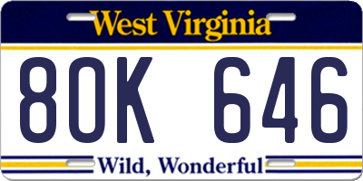WV license plate 8OK646