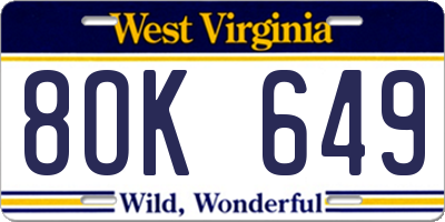 WV license plate 8OK649