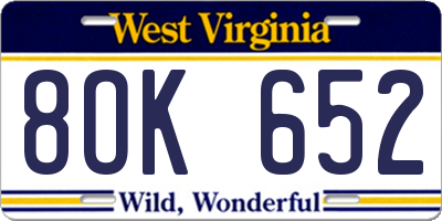 WV license plate 8OK652