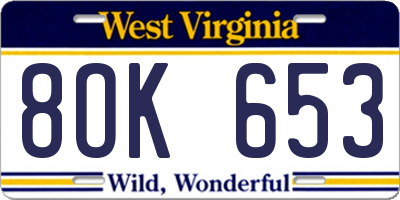 WV license plate 8OK653
