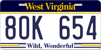 WV license plate 8OK654