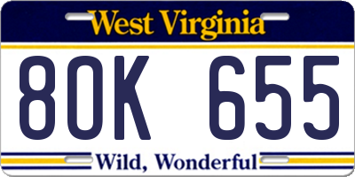 WV license plate 8OK655