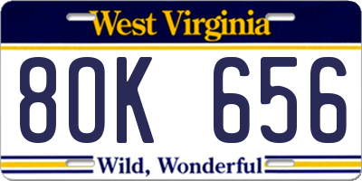 WV license plate 8OK656