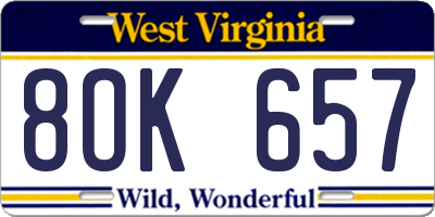 WV license plate 8OK657