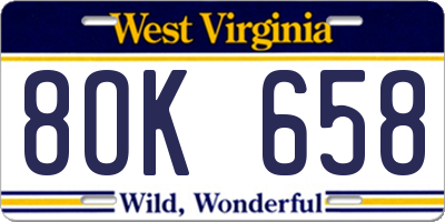 WV license plate 8OK658