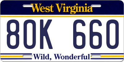 WV license plate 8OK660