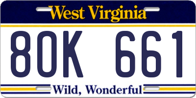 WV license plate 8OK661