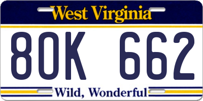 WV license plate 8OK662
