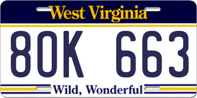 WV license plate 8OK663
