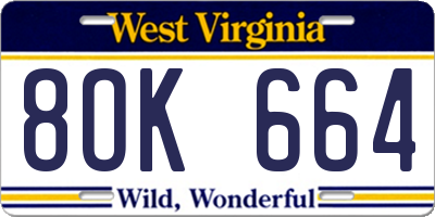 WV license plate 8OK664