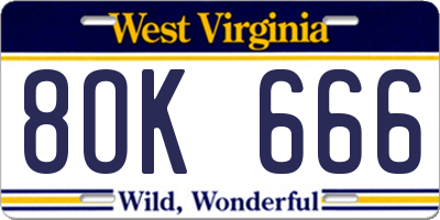WV license plate 8OK666