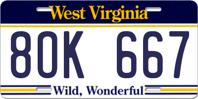WV license plate 8OK667