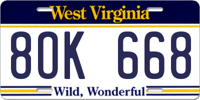 WV license plate 8OK668